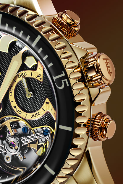 Thomas Earnshaw Men's 43mm Admiral Duncan Automatic Grand Date Calendar Goldtone Bracelet Watch
