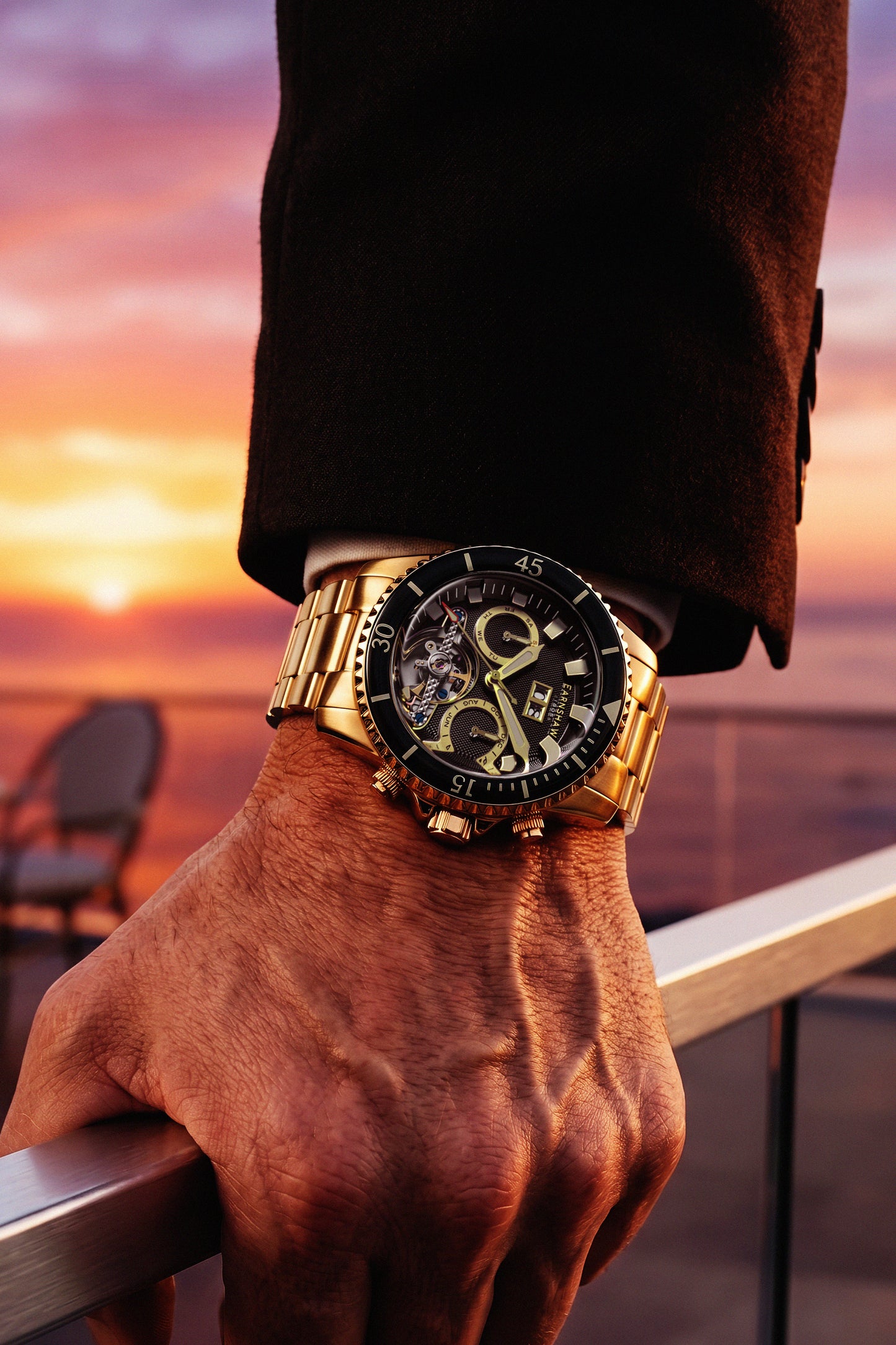 Thomas Earnshaw Men's 43mm Admiral Duncan Automatic Grand Date Calendar Goldtone Bracelet Watch