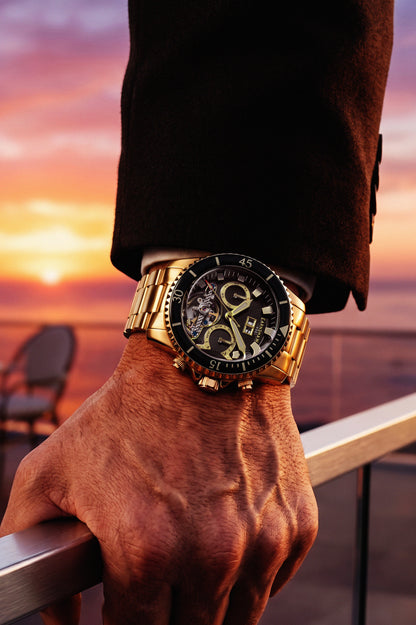 Thomas Earnshaw Men's 43mm Admiral Duncan Automatic Grand Date Calendar Goldtone Bracelet Watch