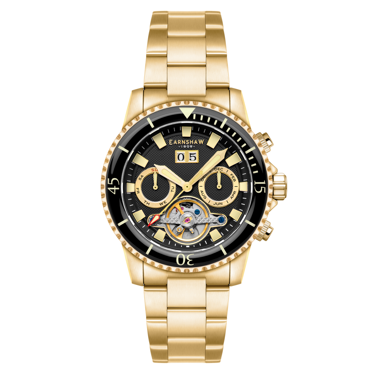 Thomas Earnshaw Men's 43mm Admiral Duncan Automatic Grand Date Calendar Goldtone Bracelet Watch