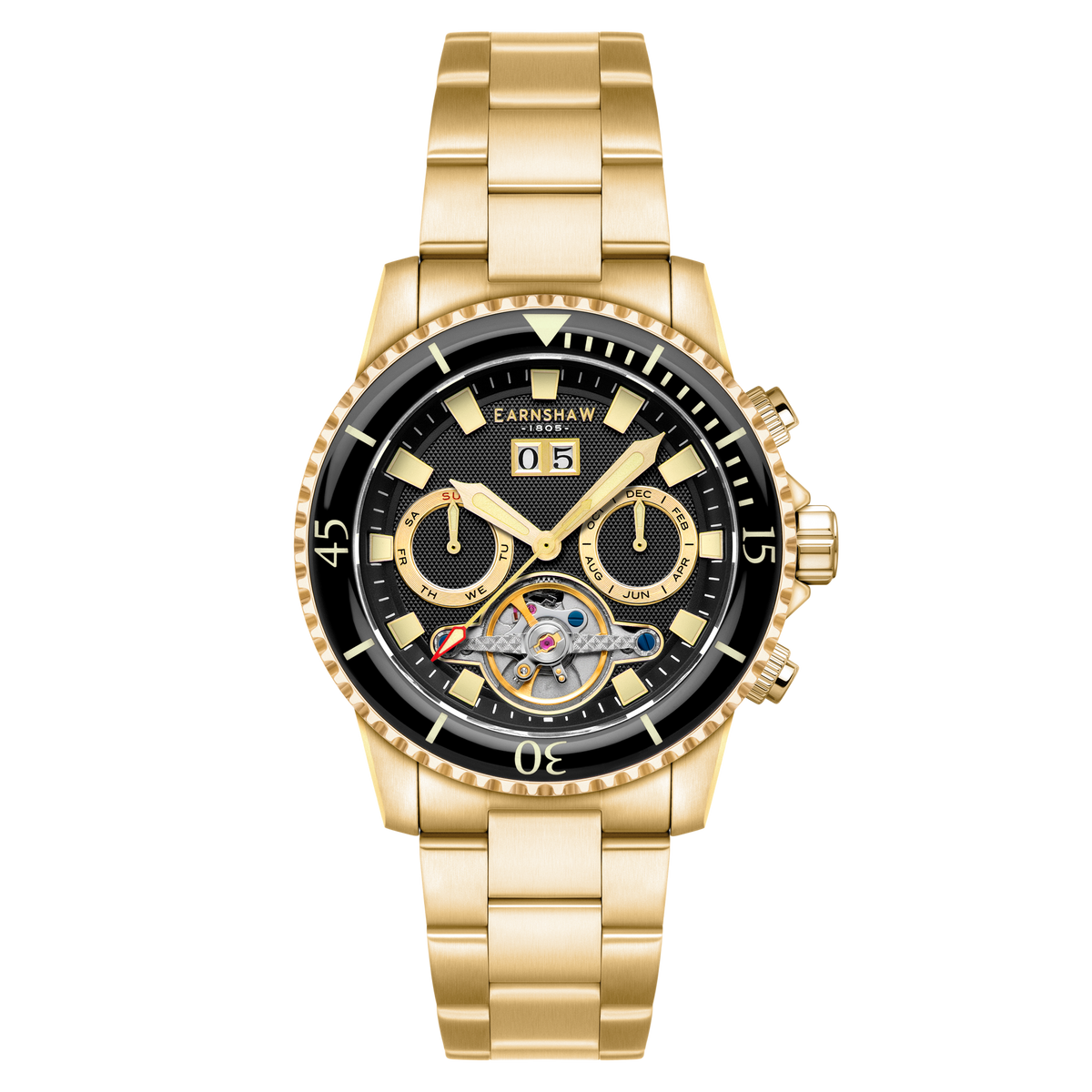 Thomas Earnshaw Men's 43mm Admiral Duncan Automatic Grand Date Calendar Goldtone Bracelet Watch