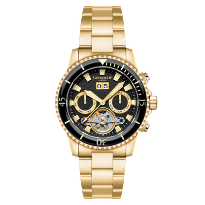 Thomas Earnshaw Men's 43mm Admiral Duncan Automatic Grand Date Calendar Goldtone Bracelet Watch