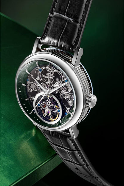 Thomas Earnshaw Men's 43mm Beaufort Automatic Skeletonized Dial Leather Strap Watch