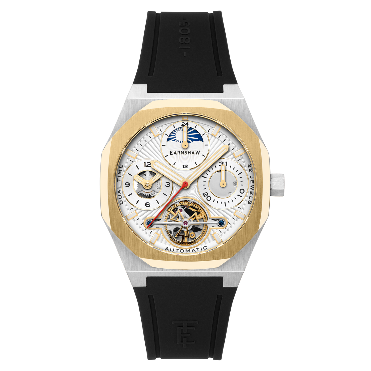 Thomas Earnshaw Men's 42mm Drake Automatic Dual Time Rubber Strap Watch
