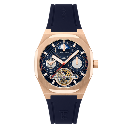 Thomas Earnshaw Men's 42mm Drake Automatic Dual Time Rubber Strap Watch