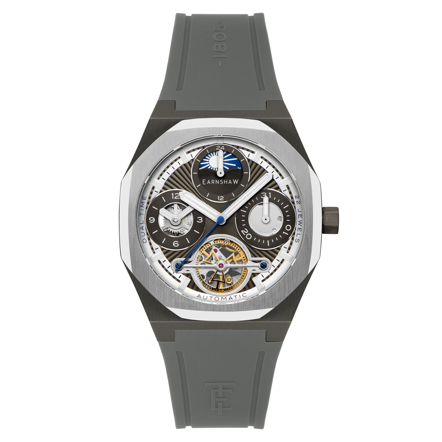 Thomas Earnshaw Men's 42mm Drake Automatic Dual Time Rubber Strap Watch