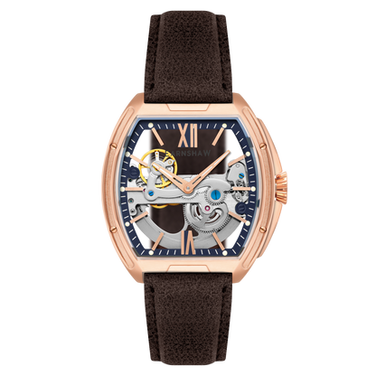 Thomas Earnshaw Men's 45mm Knightsbridge Automatic Barrel Leather Strap Watch