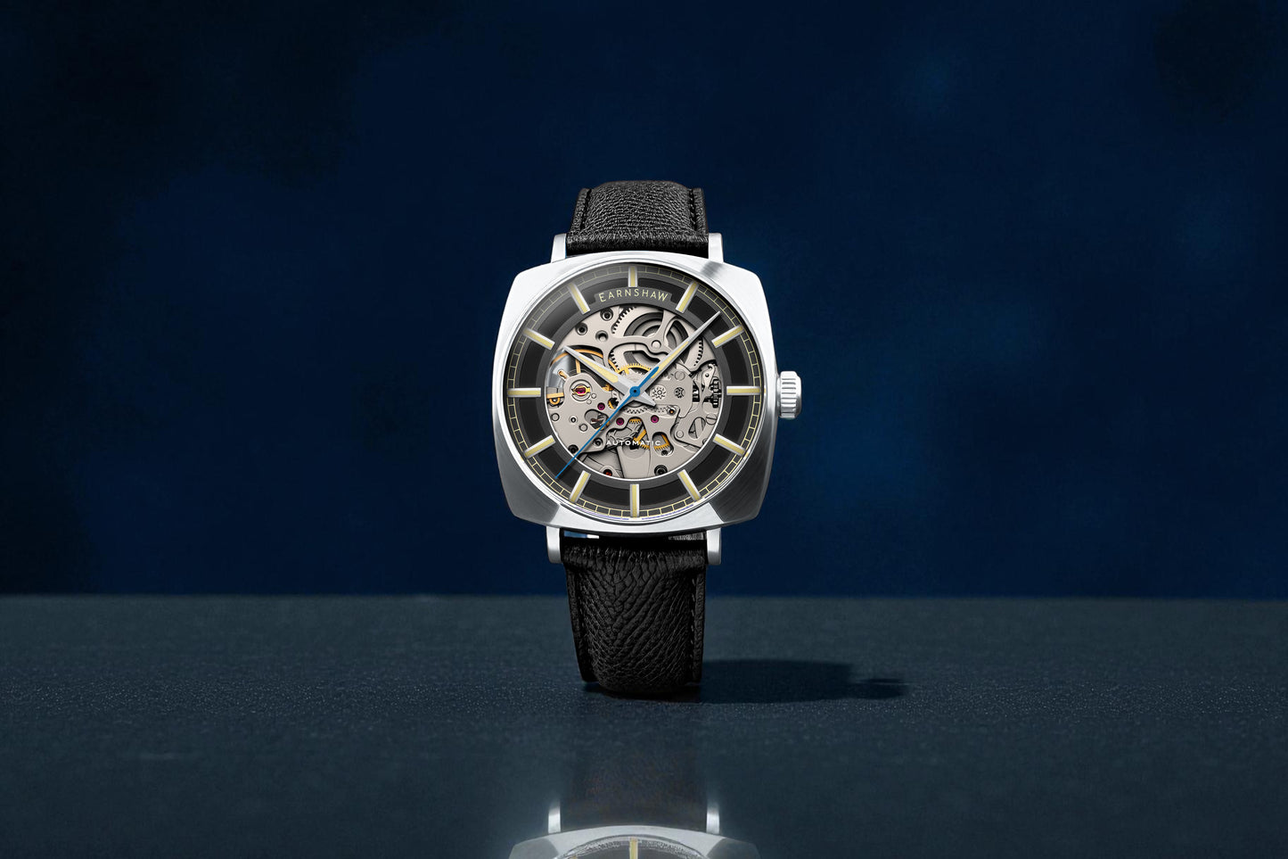 Thomas Earnshaw Men's 40mm Moorgate Automatic Skeletonized Square Leather Strap Watch