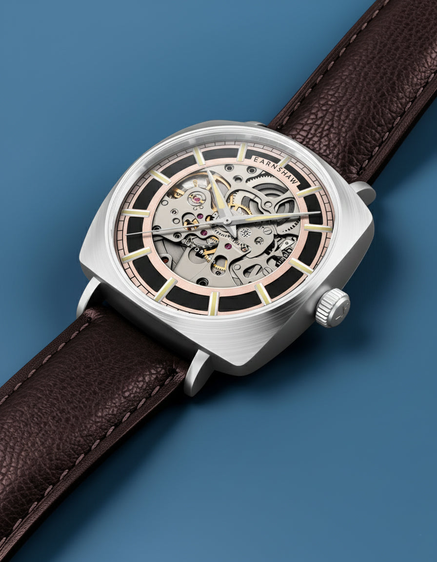 Thomas Earnshaw Men's 40mm Moorgate Automatic Skeletonized Square Leather Strap Watch