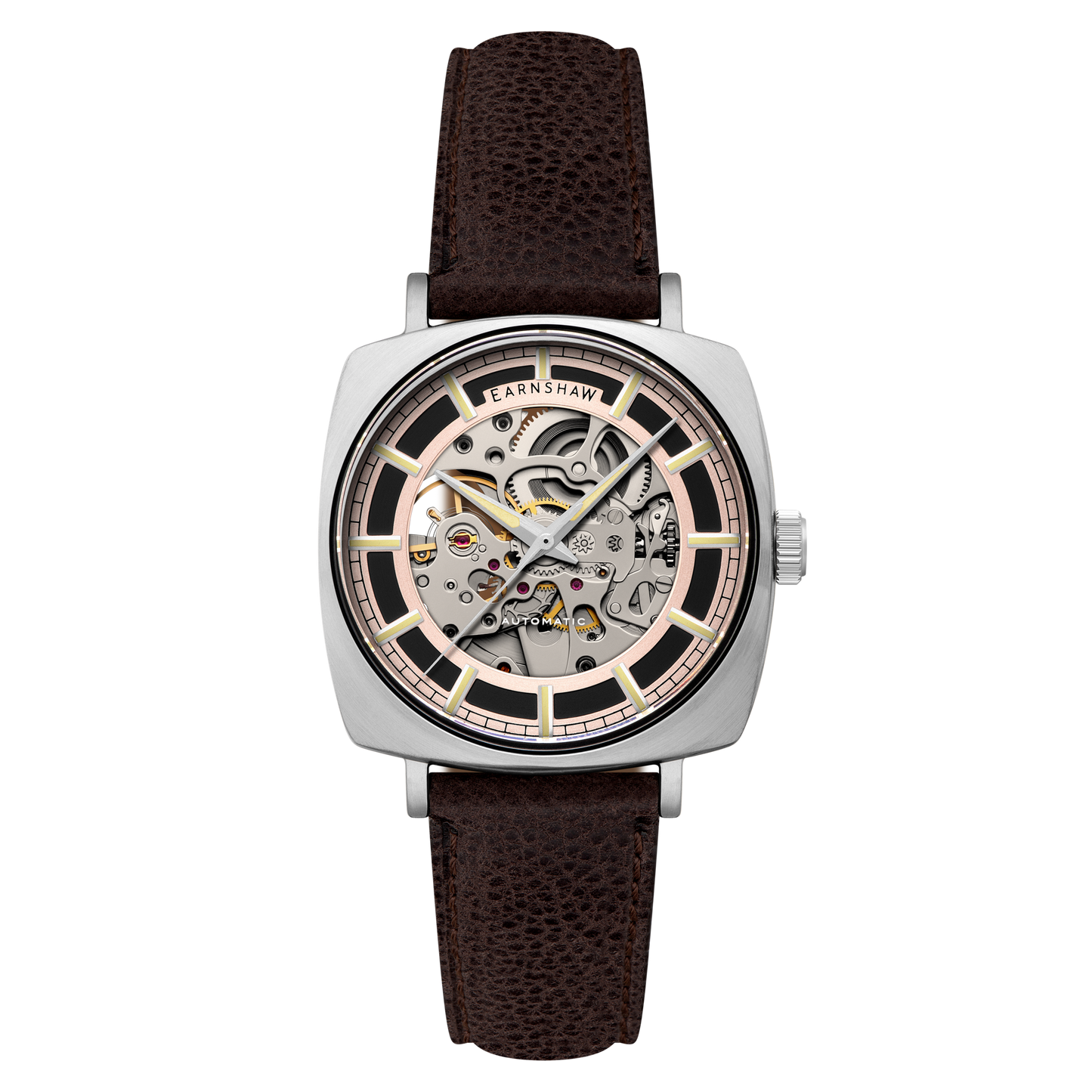 Thomas Earnshaw Men's 40mm Moorgate Automatic Skeletonized Square Leather Strap Watch