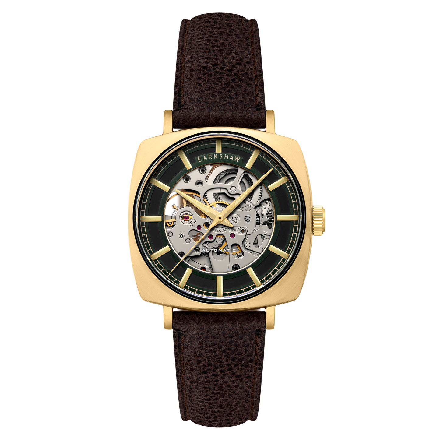 Thomas Earnshaw Men's 40mm Moorgate Automatic Skeletonized Square Leather Strap Watch