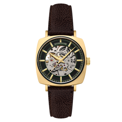 Thomas Earnshaw Men's 40mm Moorgate Automatic Skeletonized Square Leather Strap Watch