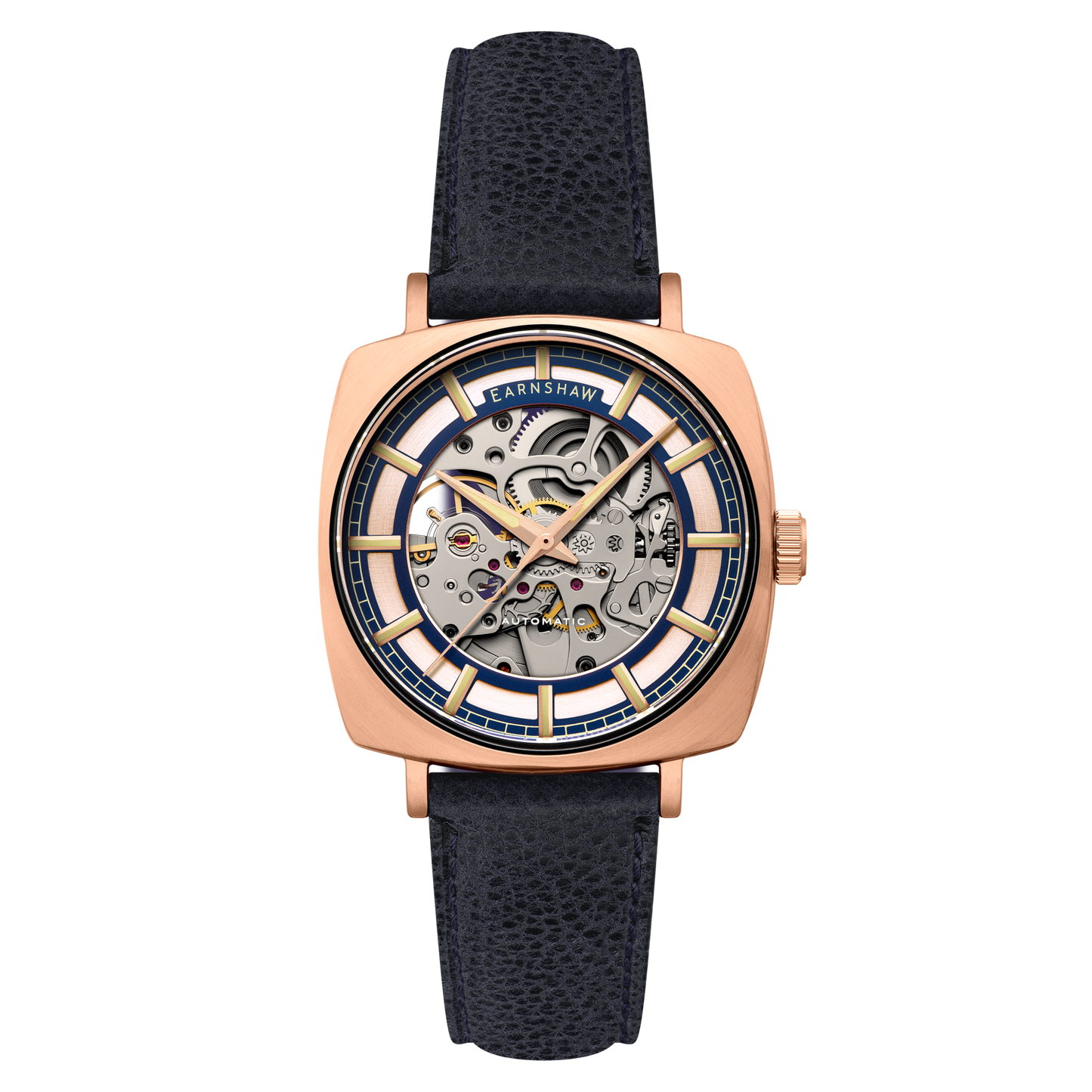 Thomas Earnshaw Men's 40mm Moorgate Automatic Skeletonized Square Leather Strap Watch