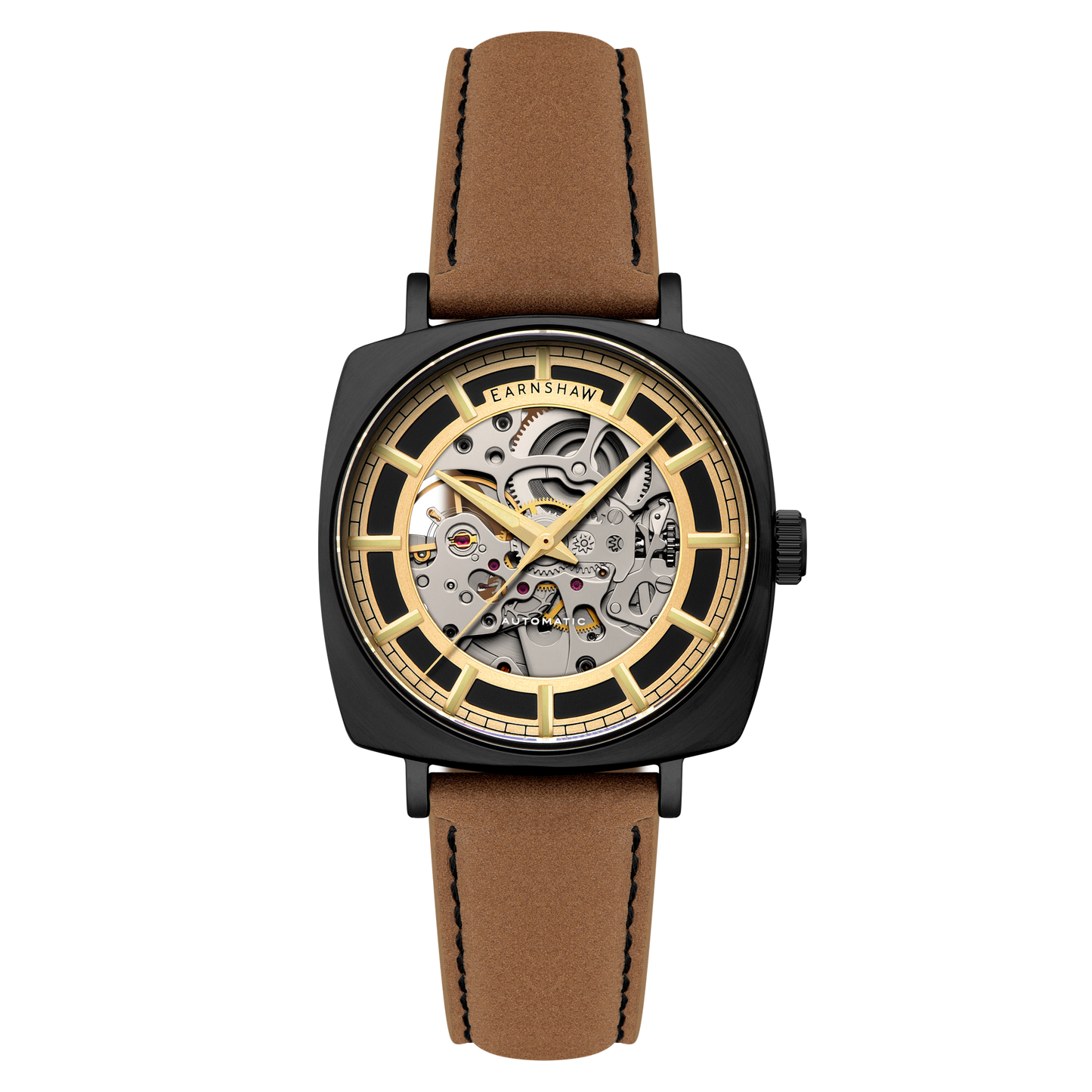 Thomas Earnshaw Men's 40mm Moorgate Automatic Skeletonized Square Leather Strap Watch