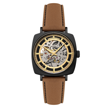 Thomas Earnshaw Men's 40mm Moorgate Automatic Skeletonized Square Leather Strap Watch