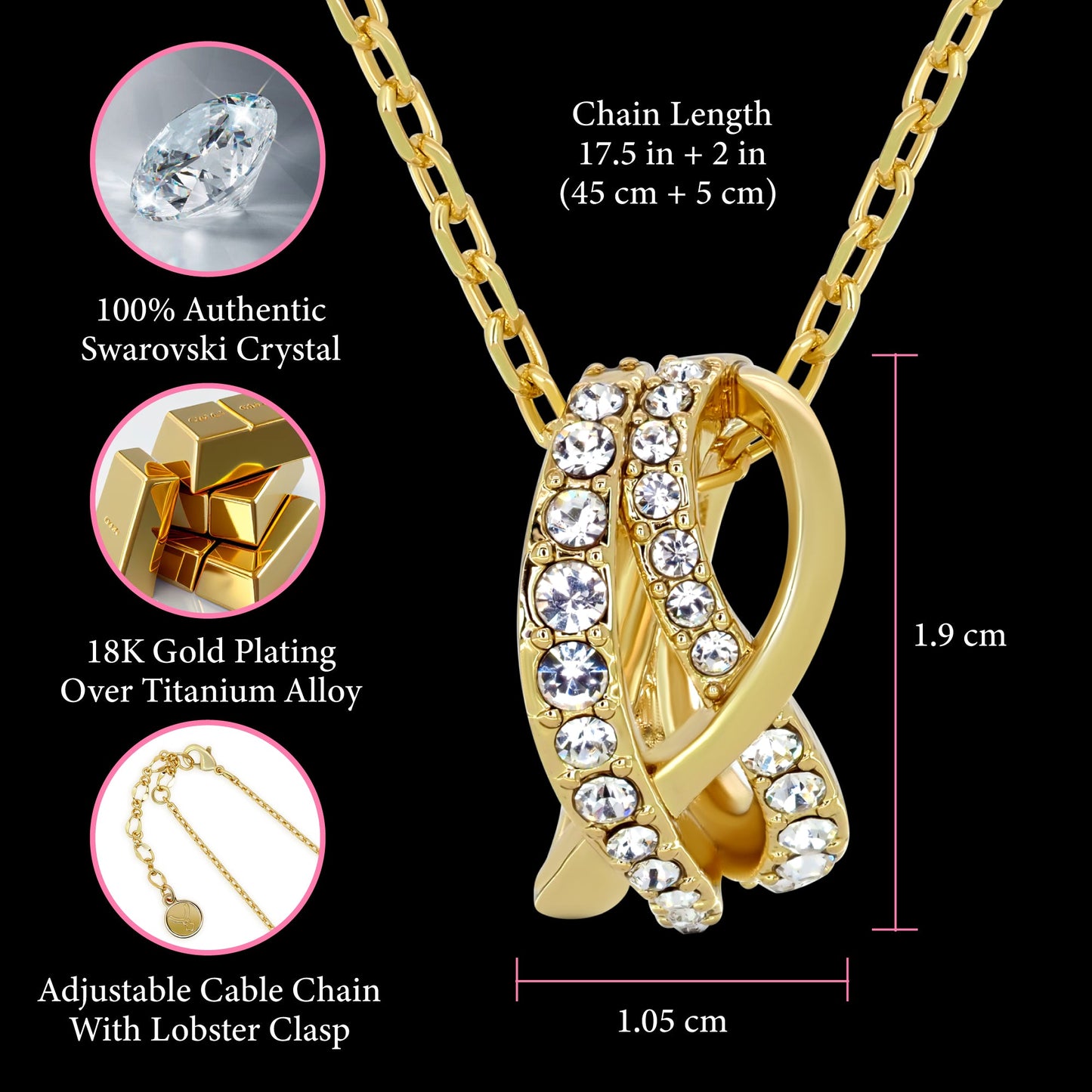 TRYNDI 18K Gold Plated "Eternal Knot" Swarovski Crystal Accented Necklace