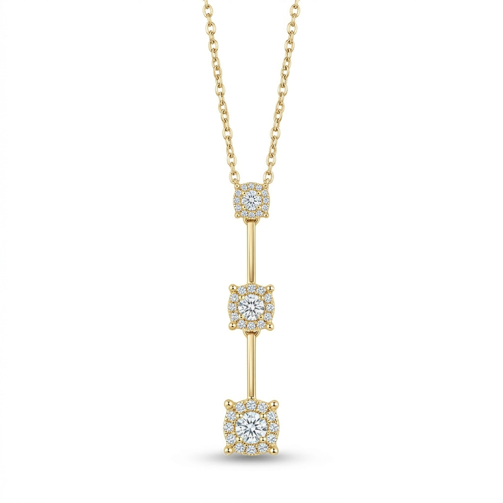 10K Gold 0.25ctw Diamond 3-Tiered Drop Pendant with Chain