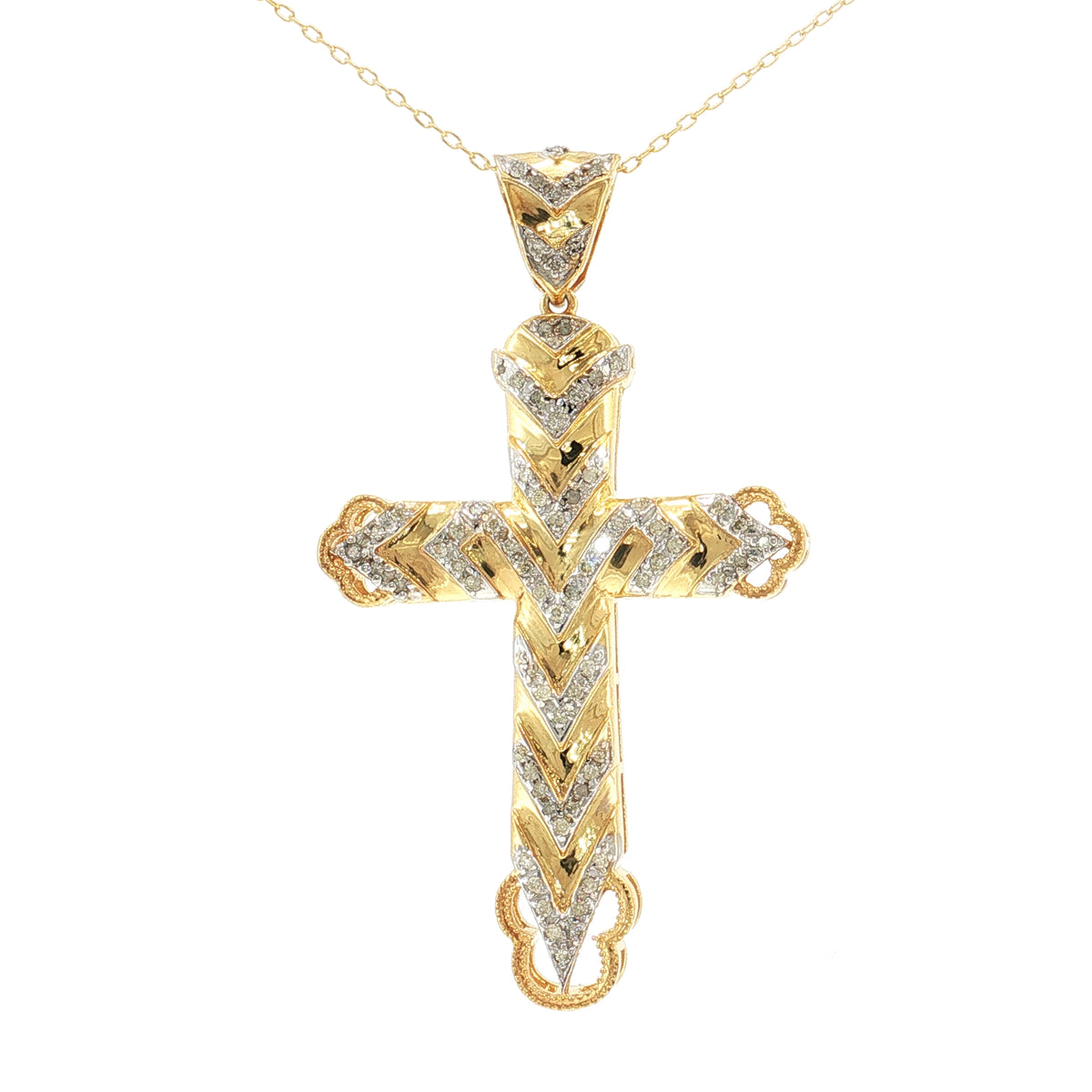 Gold Plated 0.50ctw Diamond Chevron Cross Pendant with Chain