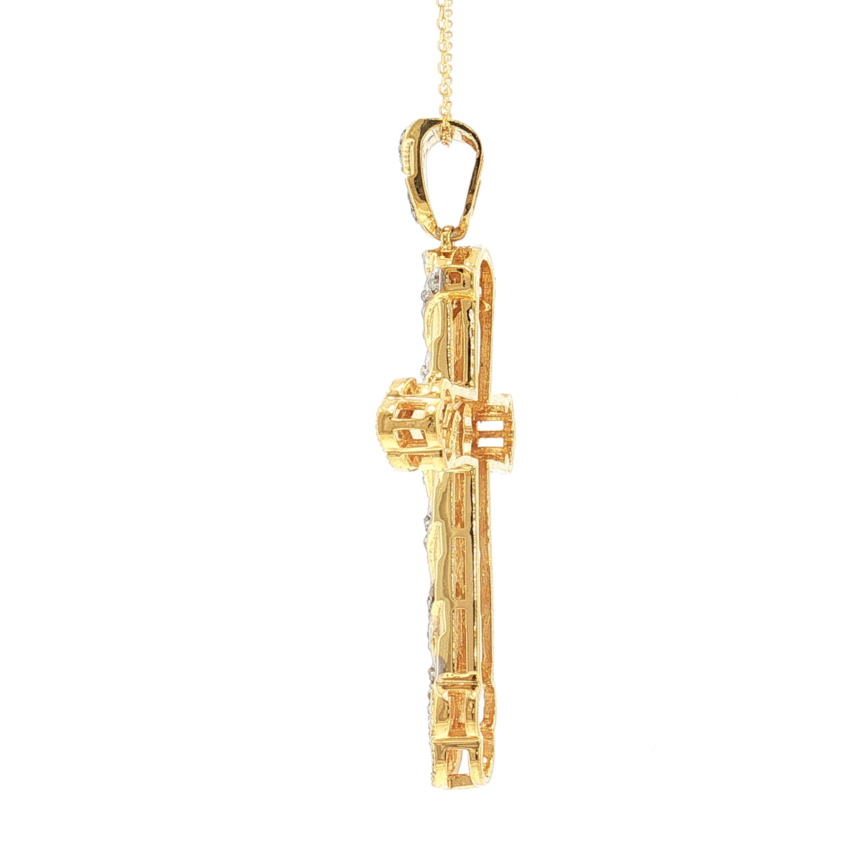 Gold Plated 0.50ctw Diamond Chevron Cross Pendant with Chain