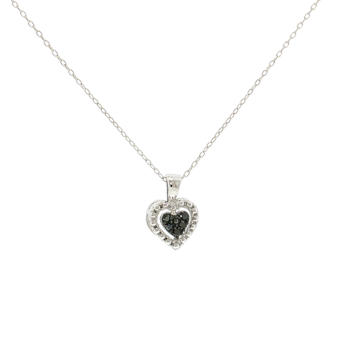 Sterling Silver 0.10ctw Black & White Diamond Heart Pendant with Chain