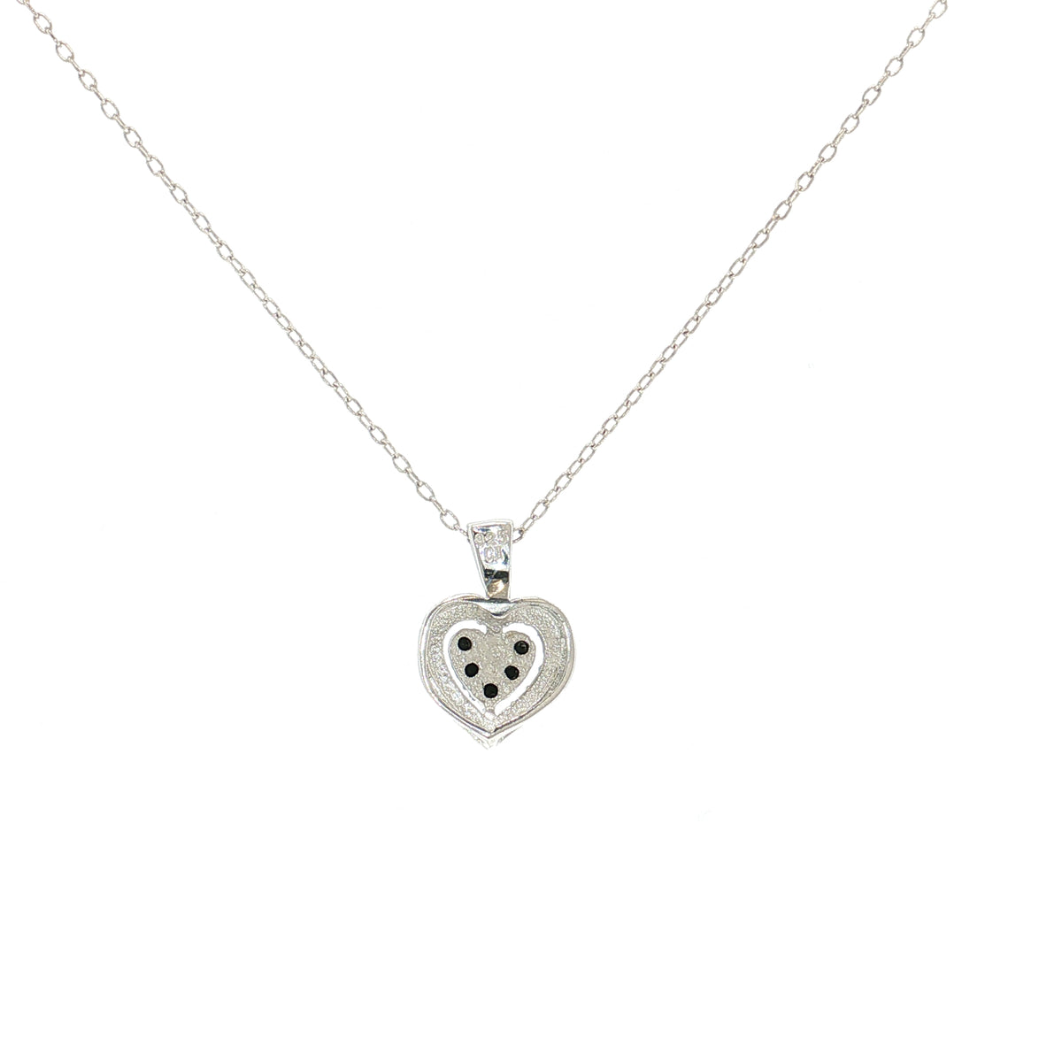 Sterling Silver 0.10ctw Black & White Diamond Heart Pendant with Chain