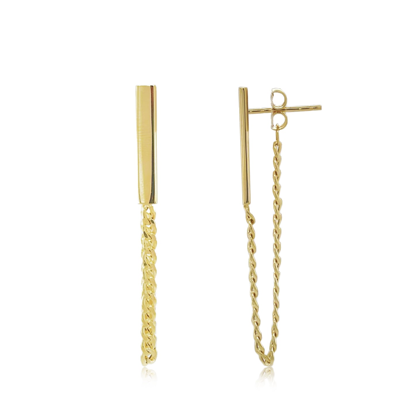14K Italian Gold Bar & Chain Dangle Earrings