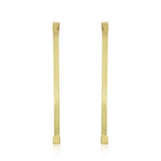 A pair of gold-toned bar earrings with textured vertical bars and square ends, displayed on a clean white background.