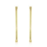A pair of gold-toned bar earrings with textured vertical bars and square ends, displayed on a clean white background.