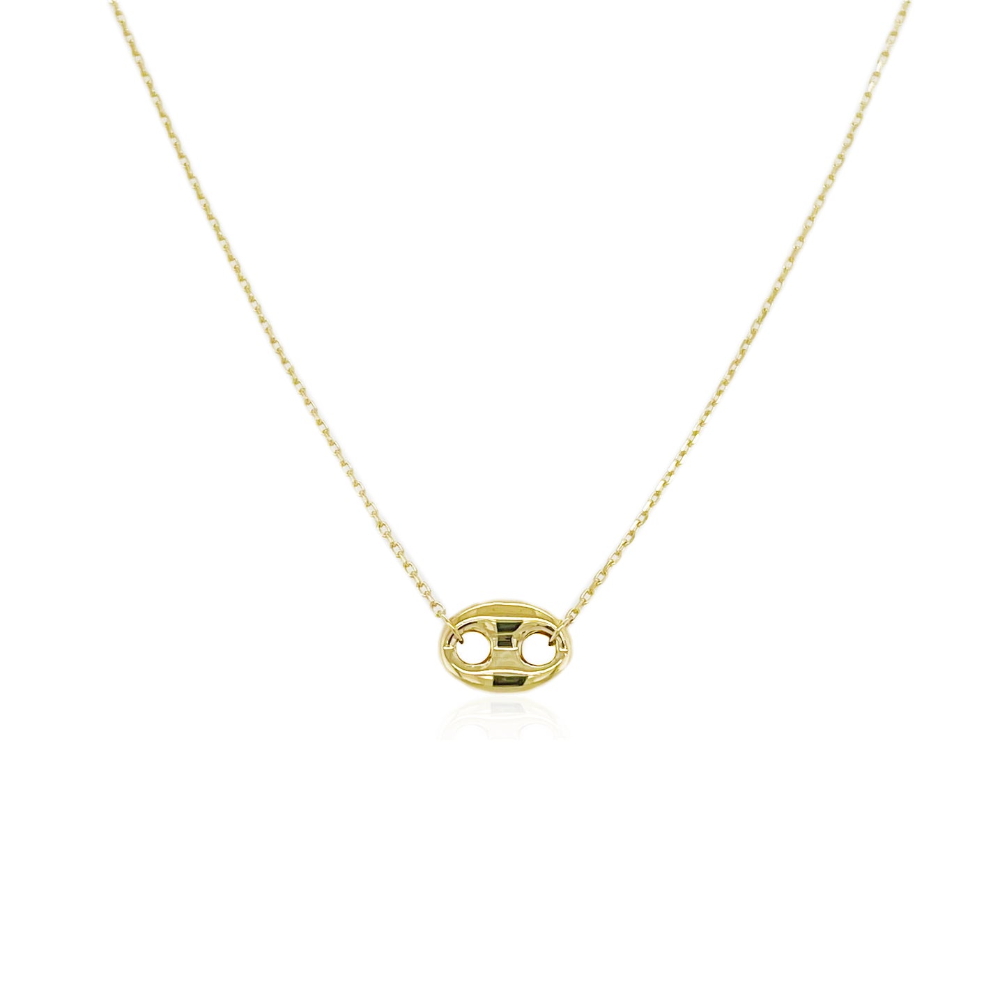 14K Italian Gold Puffed Solitaire Mariner Link 18" Necklace