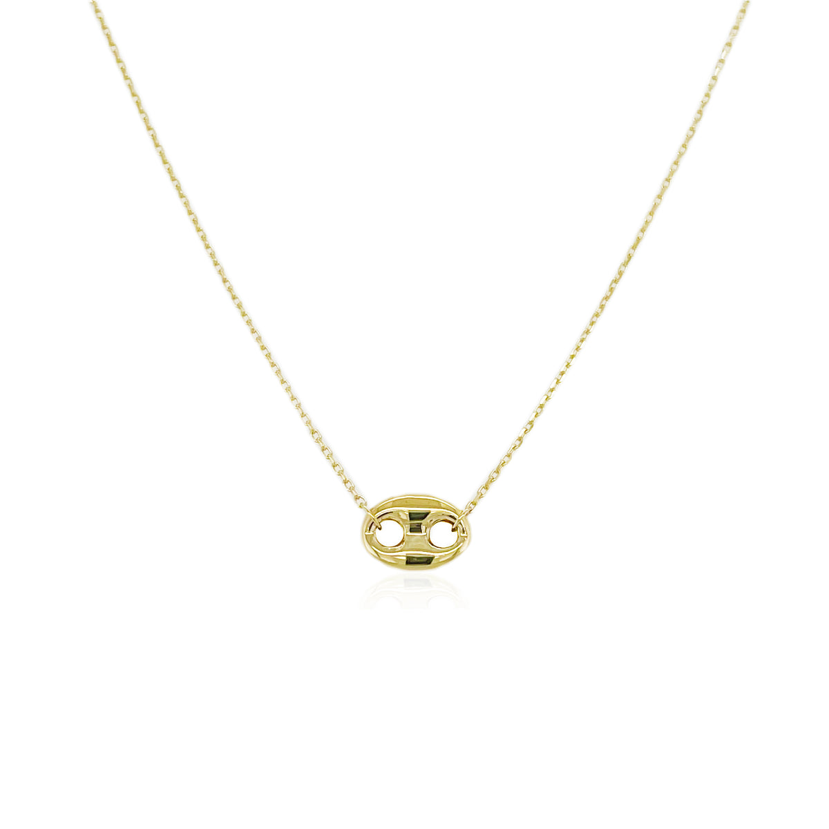 14K Italian Gold Puffed Solitaire Mariner Link 18" Necklace