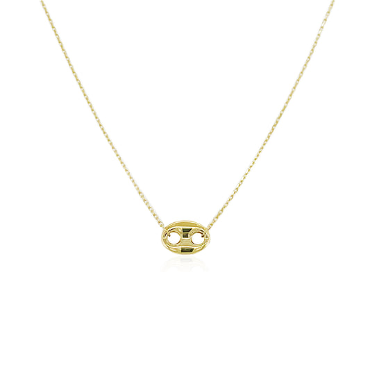 14K Italian Gold Puffed Solitaire Mariner Link 18" Necklace