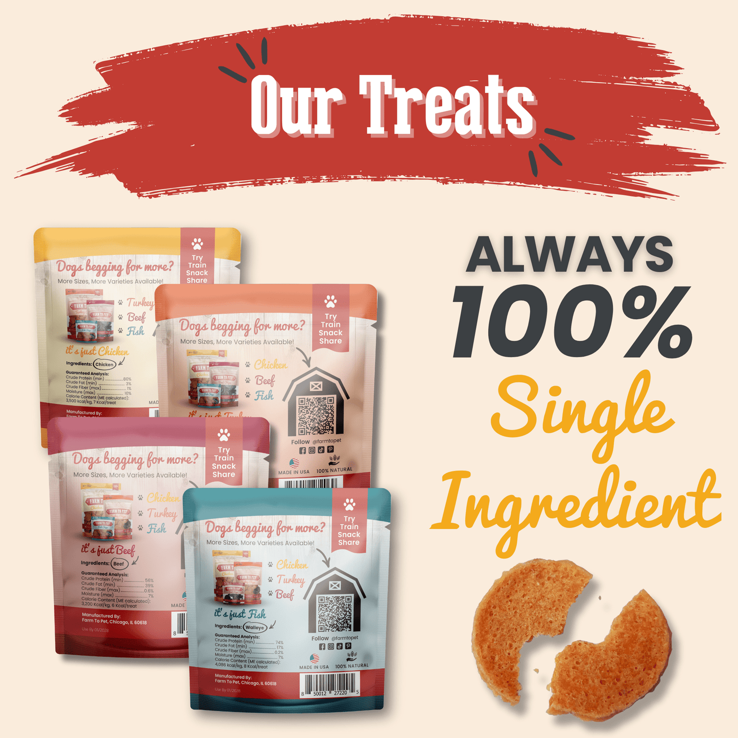 Farm To Pet Single-Ingredient Dog Treats Snack Pack Sampler