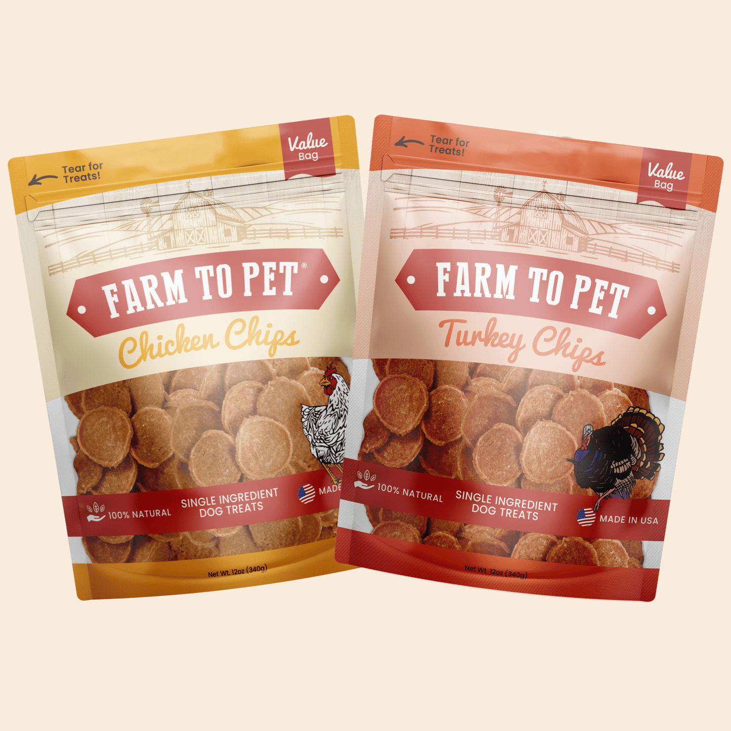 Farm To Pet Single-Ingredient Turkey & Chicken Chip Dog Treat Duo