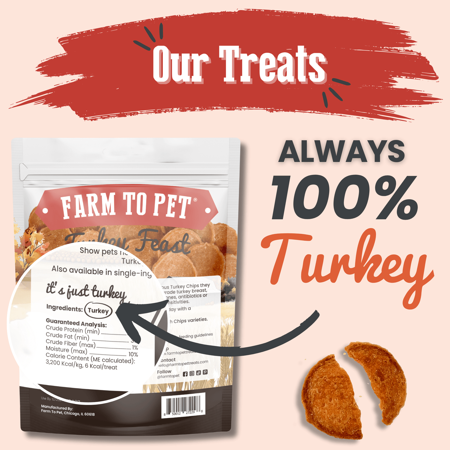 Farm To Pet 100% Natural Turkey Chip Dog Treats
