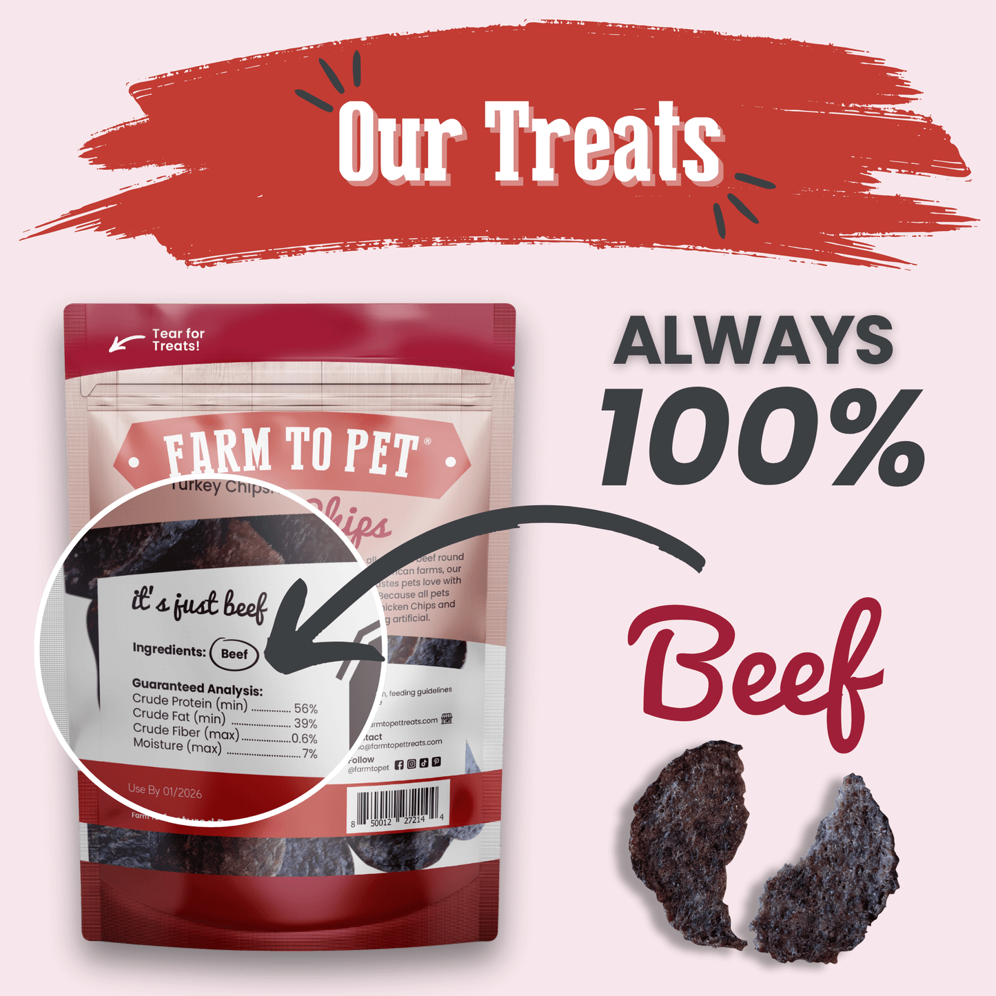 Farm To Pet Single-Ingredient Beef Chips Dog Treats