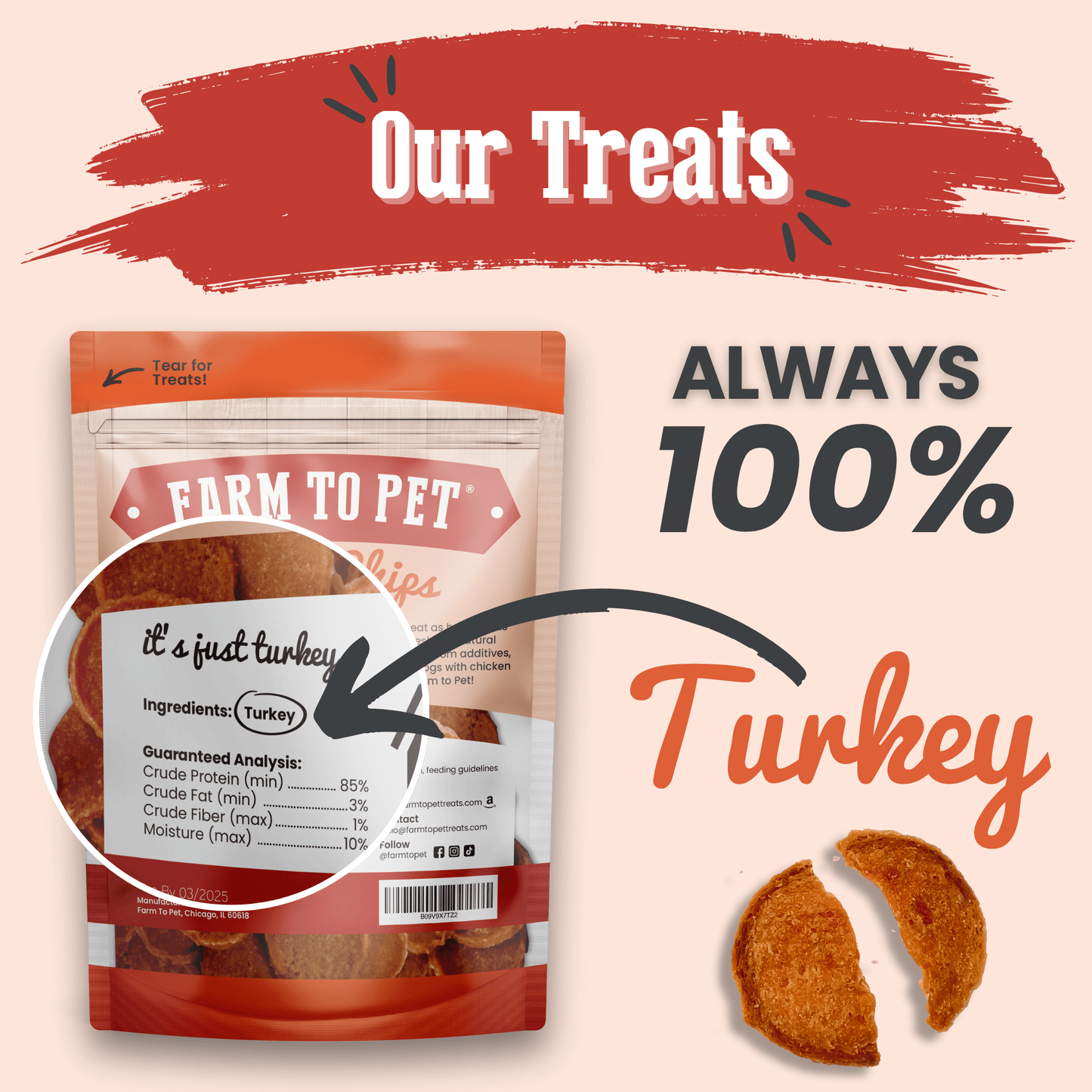 Farm To Pet All-Natural Single-Ingredient Turkey Chips Dog Treats