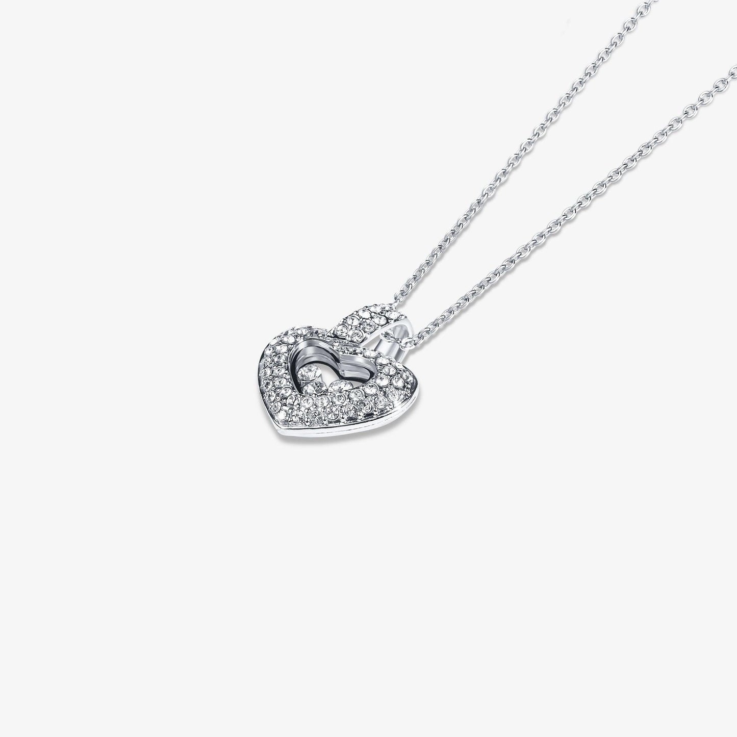 TRYNDI Rhodium Plated "Floating Heart" Swarovski Crystal Necklace