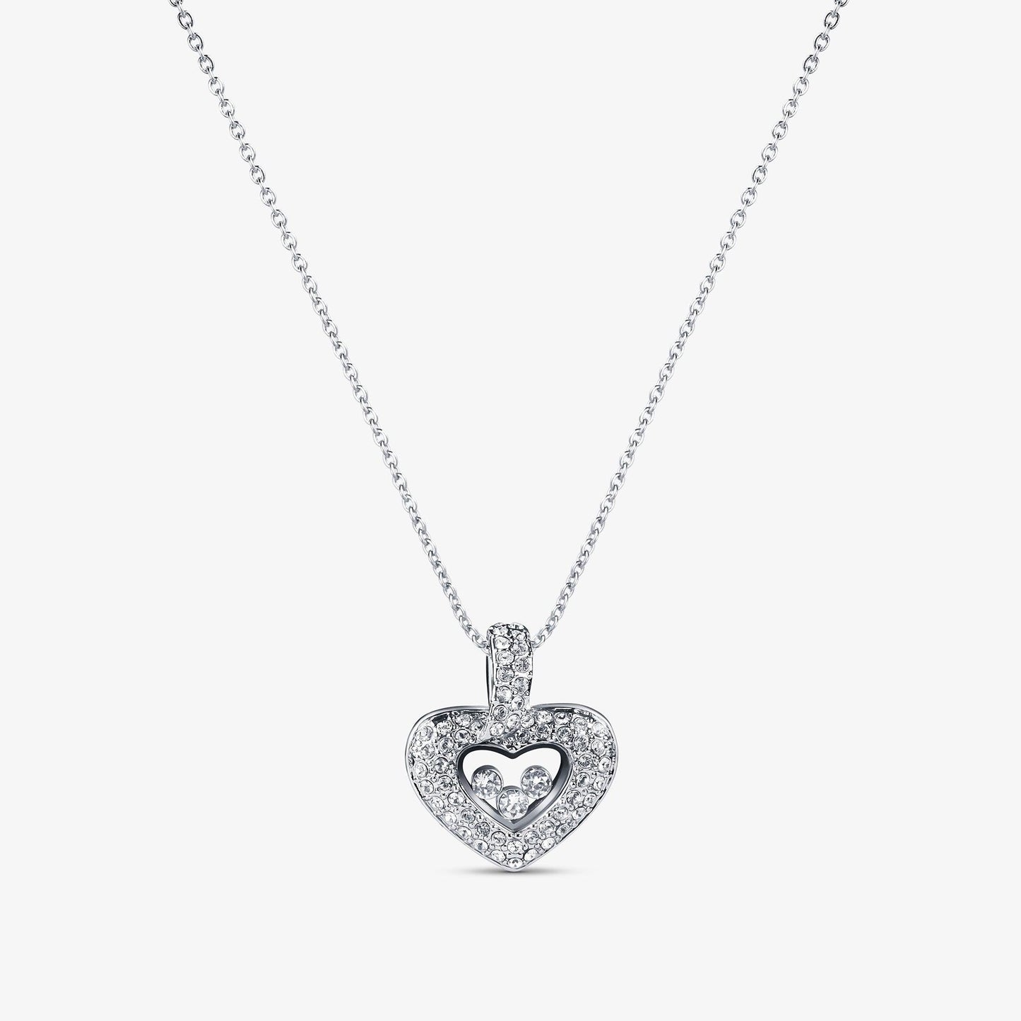 TRYNDI Rhodium Plated "Floating Heart" Swarovski Crystal Necklace