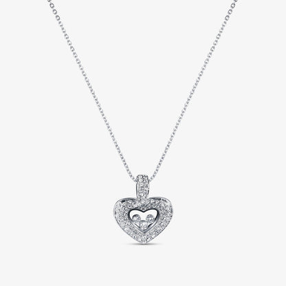 TRYNDI Rhodium Plated "Floating Heart" Swarovski Crystal Necklace