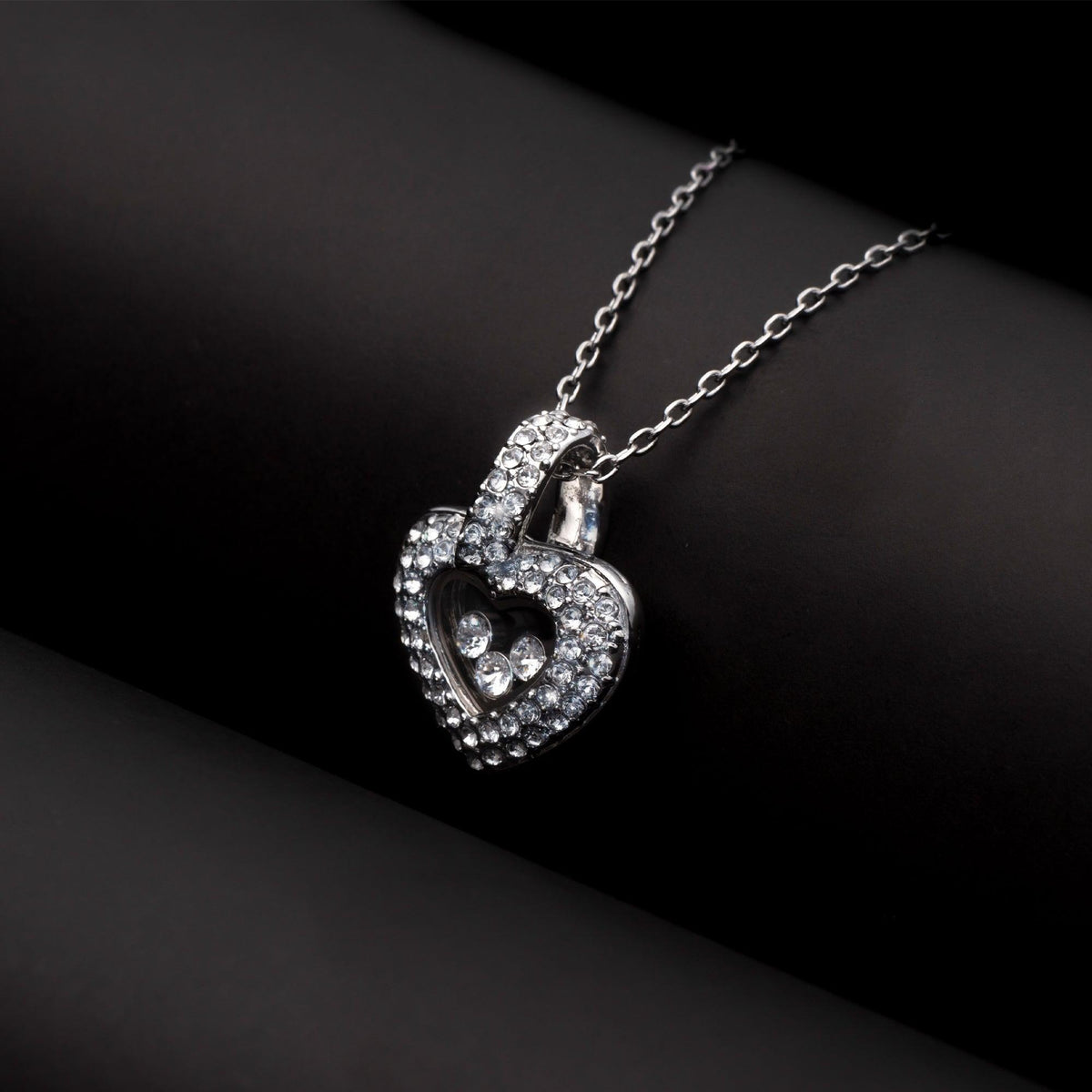 TRYNDI Rhodium Plated "Floating Heart" Swarovski Crystal Necklace