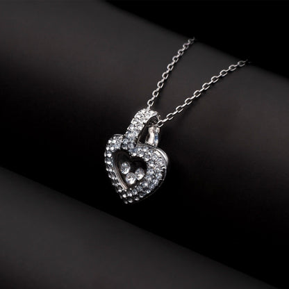 TRYNDI Rhodium Plated "Floating Heart" Swarovski Crystal Necklace
