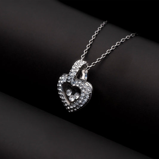 TRYNDI Rhodium Plated "To My Wife" Floating Heart Swarovski Crystal Necklace