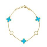 14K Italian Gold 5-Station Turquoise Clover Bracelet