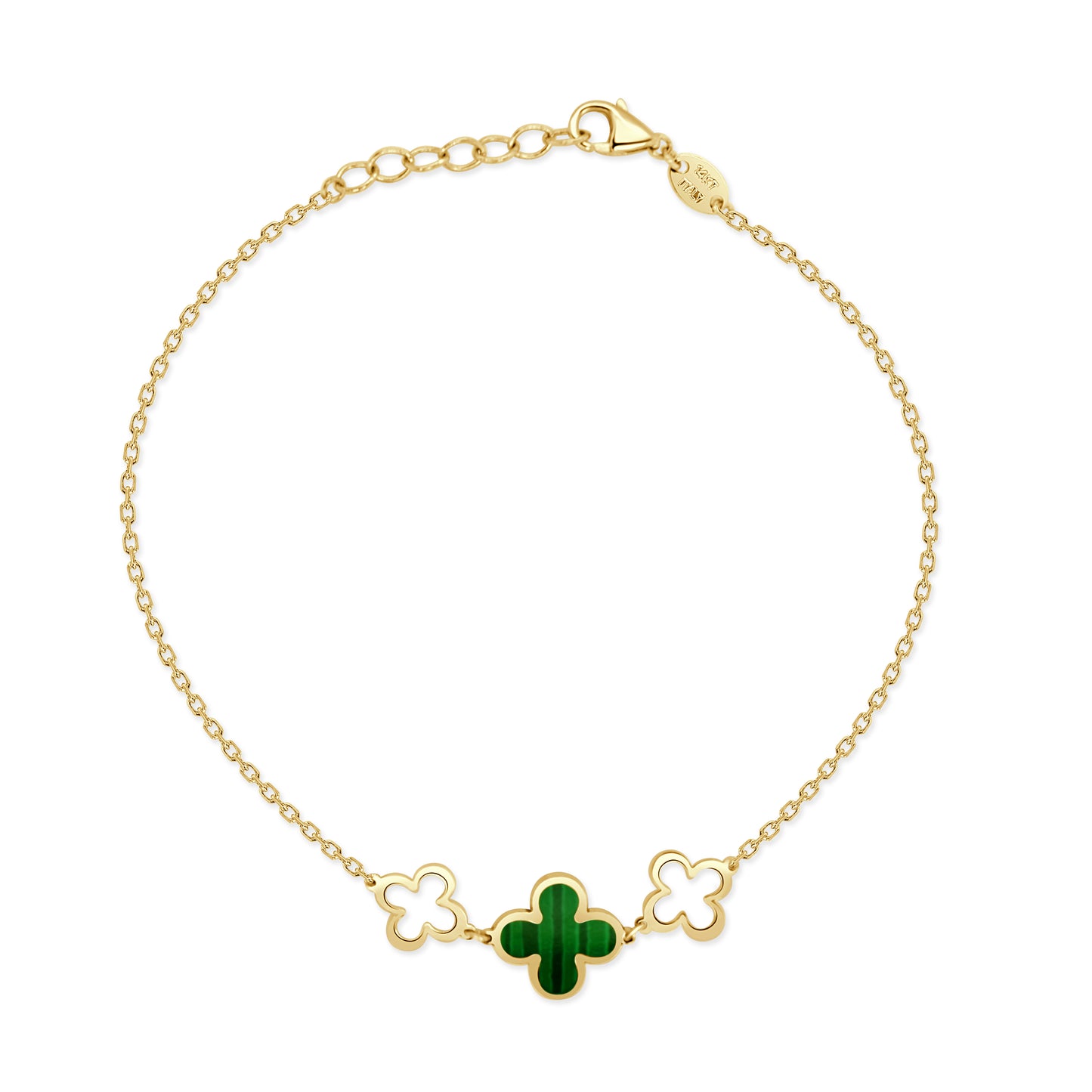 14K Italian Gold Gemstone Clover Triple Station Line Bracelet