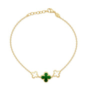 14K Italian Gold Gemstone Clover Triple Station Line Bracelet