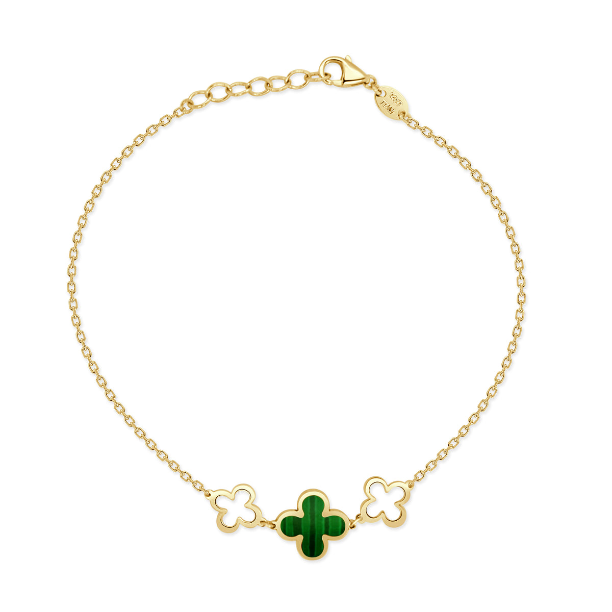 14K Italian Gold Gemstone Clover Triple Station Line Bracelet