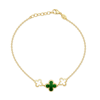 14K Italian Gold Gemstone Clover Triple Station Line Bracelet