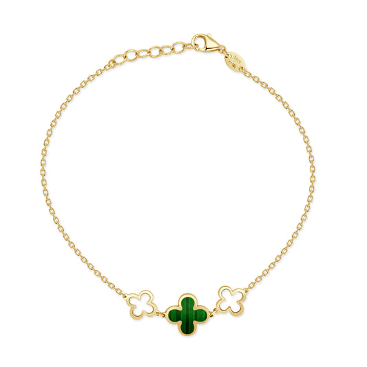 14K Italian Gold Gemstone Clover Triple Station Line Bracelet