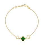 14K Italian Gold Gemstone Clover Triple Station Line Bracelet