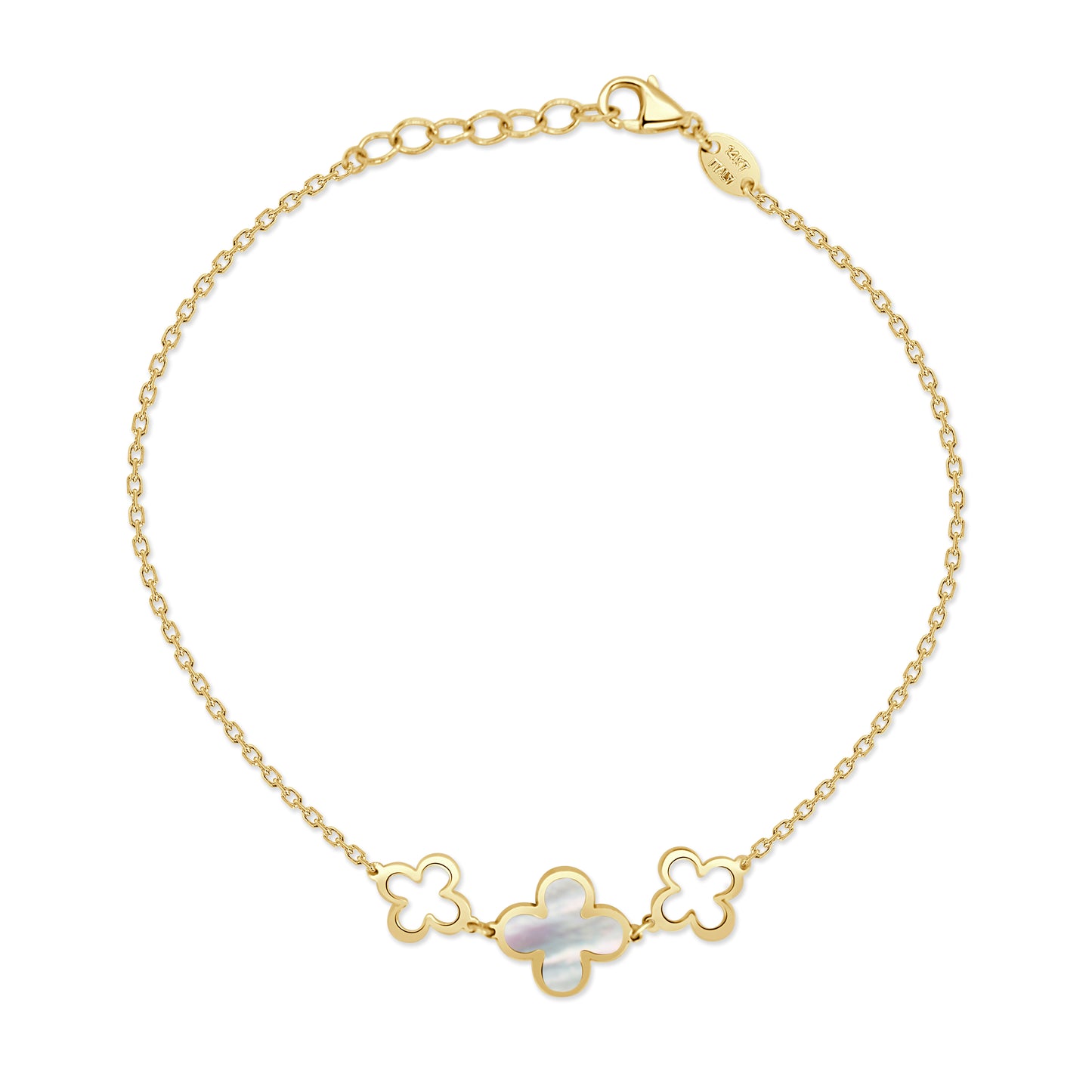 14K Italian Gold Gemstone Clover Triple Station Line Bracelet